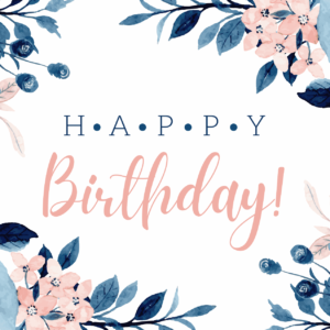 Blue Pink Watercolor Floral Happy Birthday Gift Card