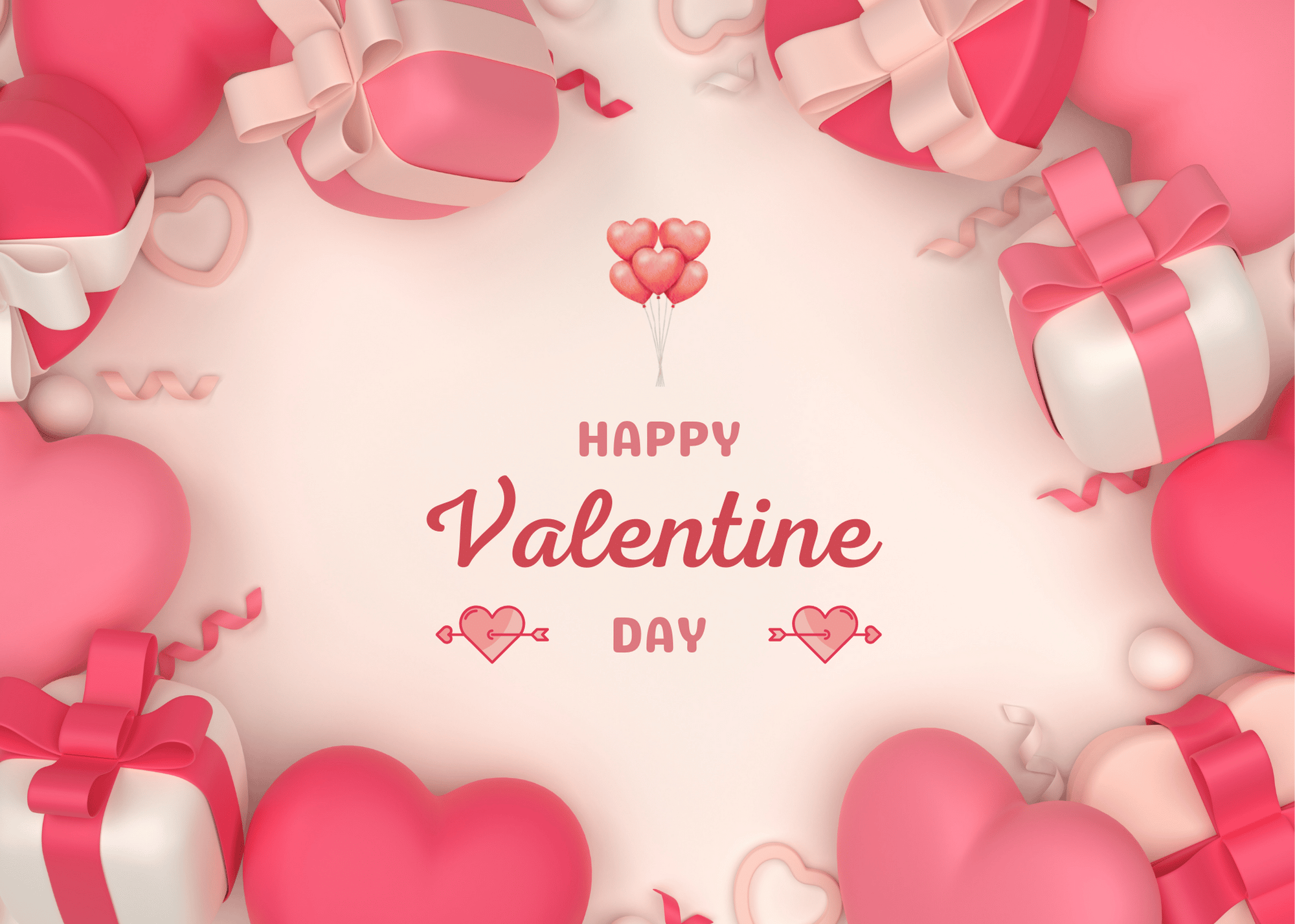 Pink Illustrated 3d Valentine Gift Box Greeting Card